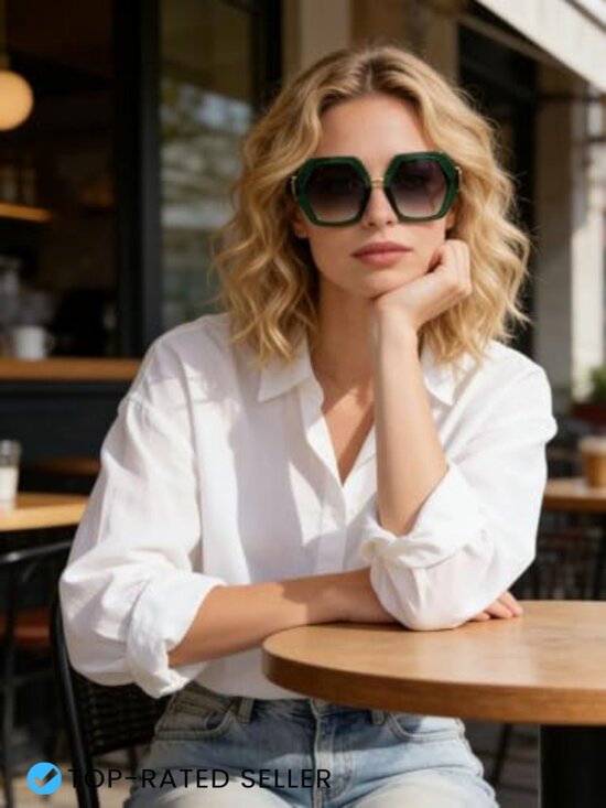 Oversized Hexagonal Retro Sunglasses Statement Polycarbonate UV400 main image 4